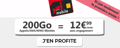 Forfait 200 Go à 12,99 euros de NRJ Mobile