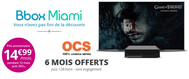 Bouygues Telecom : les chaînes OCS offertes jusqu'au 12 juin avec la Bbox Miami à prix anniversaire
