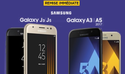 Opération Samsung : Remise immédiate sur le Galaxy J3, J5 2017 ou les Galaxy A 2017 chez SFR