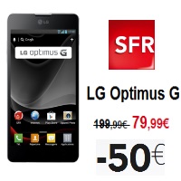 Forfait Mobile SFR : 50€ de réduction sur le LG Optimus G Blanc !