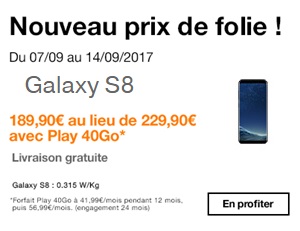 Le Samsung Galaxy S8 baisse de prix avec un forfait Orange Play 40Go (durée limitée)
