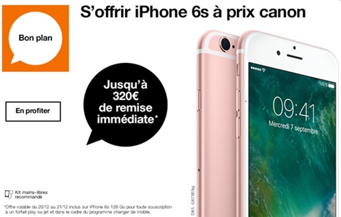 Offrez-vous l'iPhone 6s 128Go avec l'opérateur Orange (320 euros de remise immédiate)