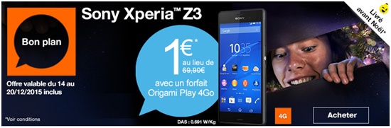 Bon plan : Le Sony Xperia Z3 à seulement 1€ chez Orange !