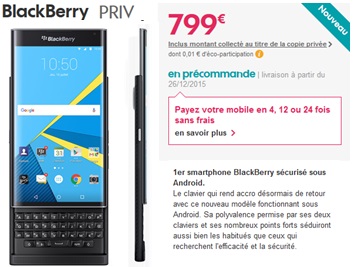 Le BlackBerry PRIV disponible en précommande chez Sosh !