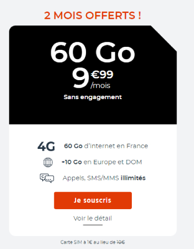 2 mois offerts sur le forfait 60 Go