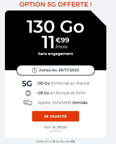 promo forfait Cdiscount Mobile 130Go de 5G
