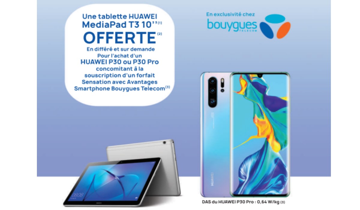 Exclu Bouygues Telecom : une tablette Huawei offerte pour l'achat d'un Huawei P30 ou P30 Pro
