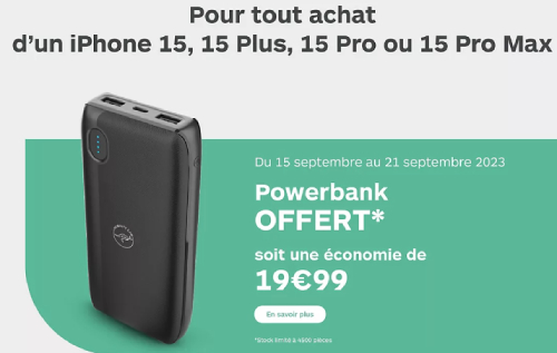 promo powerbank avec iPhone 15 chez Boulanger