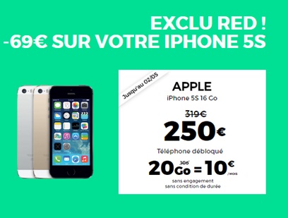 Bon plan RED BY SFR : l'iPhone 5S neuf à seulement 250 euros
