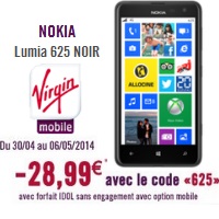 Bon plan Smartphone 4G : Nokia Lumia 625 en promo avec un forfait sans engagement chez Virgin Mobile !