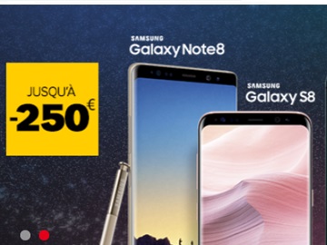 Jusqu'à 250 euros de remise sur le Samsung Galaxy Note 8, S8 et S8+ sans forfait chez SFR