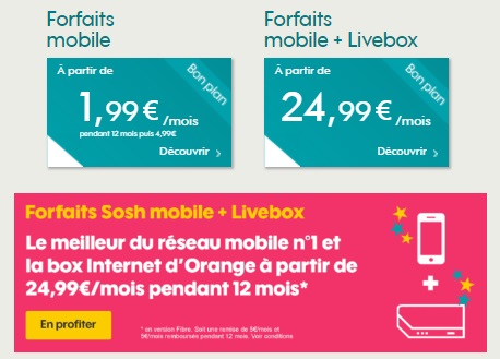Les offres livebox et mobile de l'opérateur SOSH By Orange en promo à partir de 24.99 euros