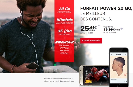 SFR : le meilleur des contenus avec le forfait Power 20Go à partir de 15.99 euros par mois