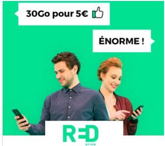 Nouvelle vente privée RED by SFR : le forfait 30Go à 5 euros par mois sans condition de durée