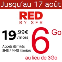 Encore 7 jours : Forfait illimité à 19.99€ avec 6Go de data en 4G chez RED BY SFR 