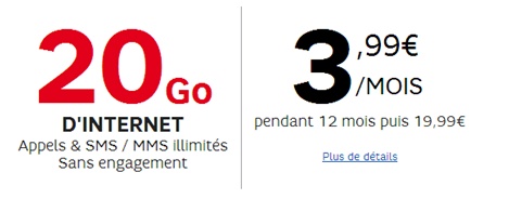 Le forfait illimité 20Go de SFR à 3.99€ s'applique aux clients Cyber Week