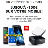 Jusqu’à - 150€ sur votre mobile avec la souscription à un forfait Carré et une SFR BOX !