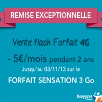 Vente flash Bouygues Telecom : Remise exceptionnelle sur le forfait mobile 4G 3Go! 