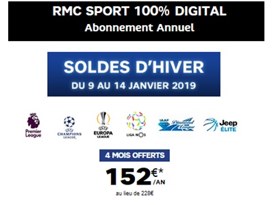 Promo RMC Sport du 9 au 14 janvier : 4 mois offerts