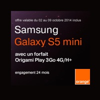 Bon plan Orange : 100€ de remise sur le Samsung Galaxy S5 Mini