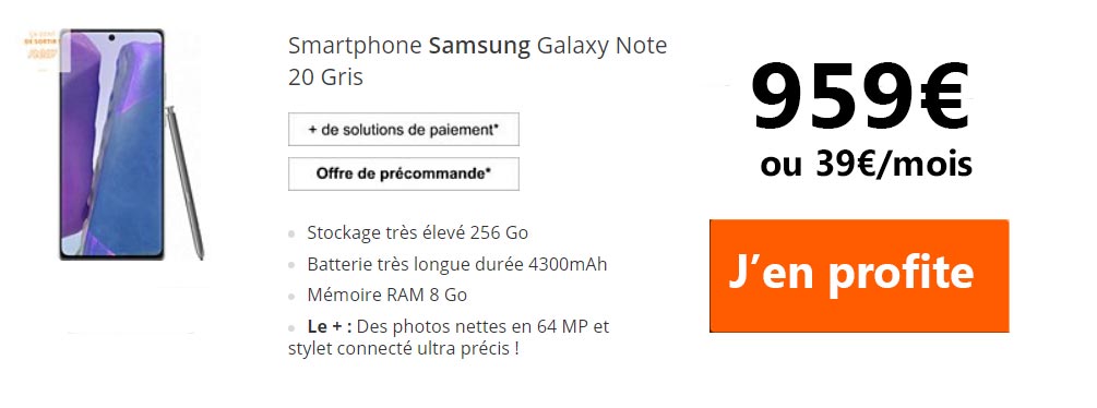 galaxy note 20 en plusieurs fois