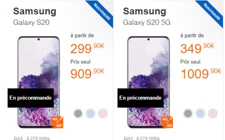 Samsung Galaxy S20 precommande chez Orange