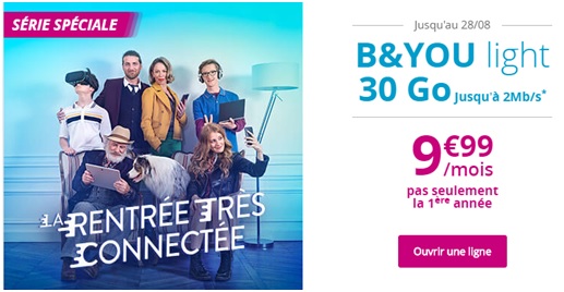 Nouvelle Série Spéciale B&YOU 30Go à 9.99 euros chez Bouygues Telecom pour la rentrée