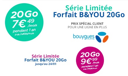 Bouygues Telecom : Votre forfait additionnel avec 20Go de data à seulement 7.50€ par mois !