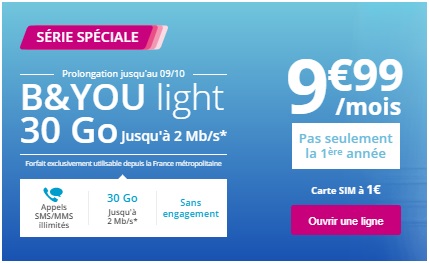 Prolongation ! La série spéciale B&You Light 30Go de Bouygues Telecom à 9.99 euros à VIE jusqu'au 09 octobre