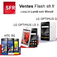Le LG Optimus G, HTC Windows Phone 8S, LG Optimus L5 II en promo chez SFR