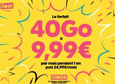 Le forfait SOSH 40Go à 9.99 euros sur le réseau Orange à saisir rapidement