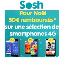 Forfait Mobile SOSH : 50€ remboursés pour Noël sur une sélection de Smartphones 4G !