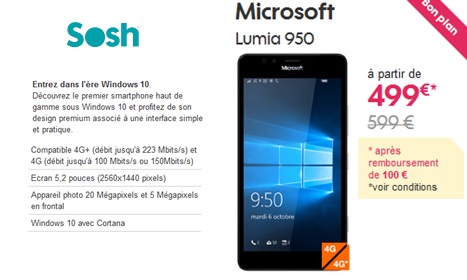 Microsoft Lumia 950 en promo chez Sosh 