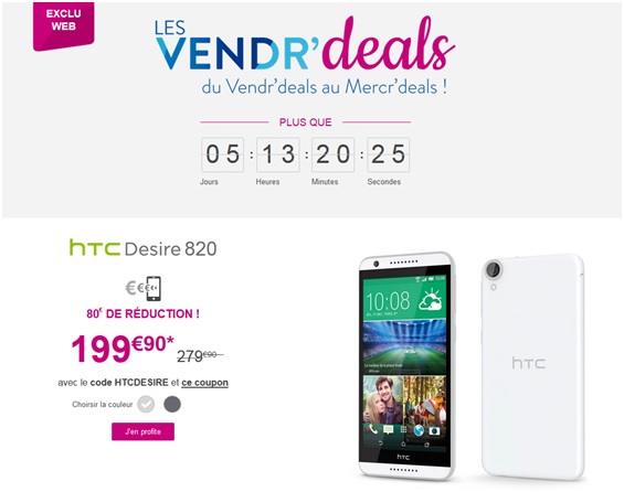 80€ de remise HTC Desire 820 : Nouveau Deal du vendredi par Bouygues Telecom