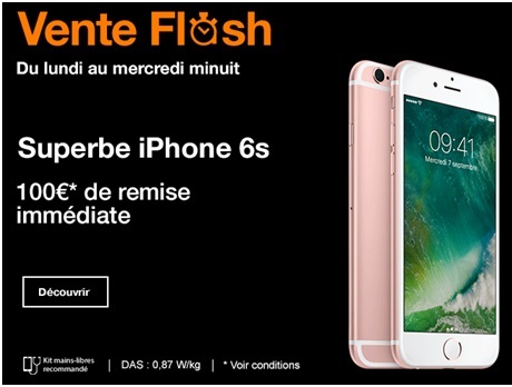 Vente flash Orange : 100 euros de remise immédiate sur l'iPhone 6s ou 6s Plus 