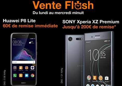 Le Huawei P8 Lite et le Sony Xperia XZ Premium en vente flash chez Orange jusqu'à ce soir