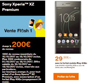 Bon plan Orange : jusqu'à 200 euros de remise sur le Sony Xperia XZ Premium 