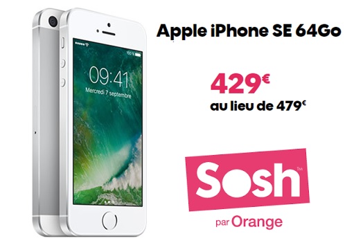 Vente flash SOSH (exclu client) : l'iPhone SE 64Go à 429 euros