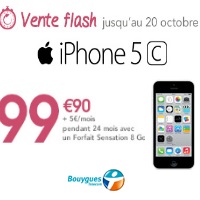 iPhone 5C en vente flash chez  Bouygues Telecom avec un forfait Sensation 8Go !
