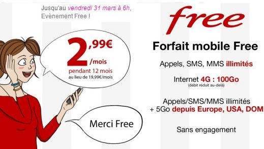 Vente privée : le forfait Free illimité à 2.99 euros prolongé jusqu'au 4 avril 6h