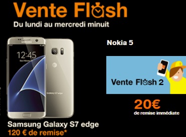 Ventes flash Orange : le Galaxy S7 Edge à 10 euros avec un forfait Play et Nokia 5 à 180 euros nu