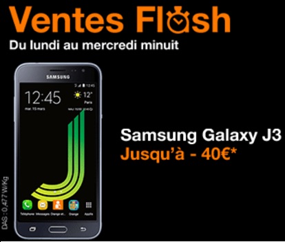 Le Samsung Galaxy J3 en promo à 110 euros sans abonnement avec l’opérateur Orange