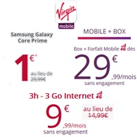 Virgin Mobile : Forfait 4G avec 3Go à 9.99€, Galaxy Core Prime en promo, abonnement Quadrupleplay à partir de 29.99€...