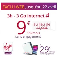 Virgin Mobile : Le forfait 4G avec 3h + 3Go sans engagement à 9.99€ prolongé jusqu’au 22 Avril !