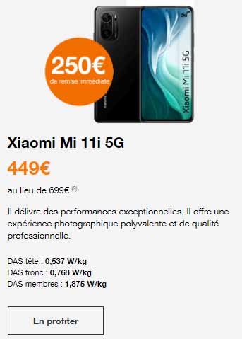 Xiaomi Mi 11i 5G Orange avec remise immédiate de 250 euros pour le Black Friday
