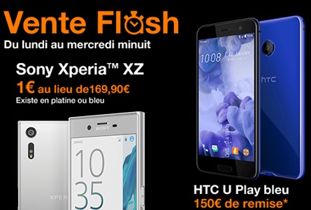 Ventes flash Orange : Le HTC U Play à moins de 300 euros et le Sony Xperia XZ à 1euro (dernières heures)
