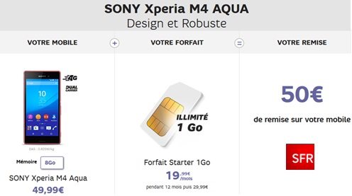 Sony Xperia M4 Aqua en promo avec le forfait SFR Starter 24/24 + 1Go !